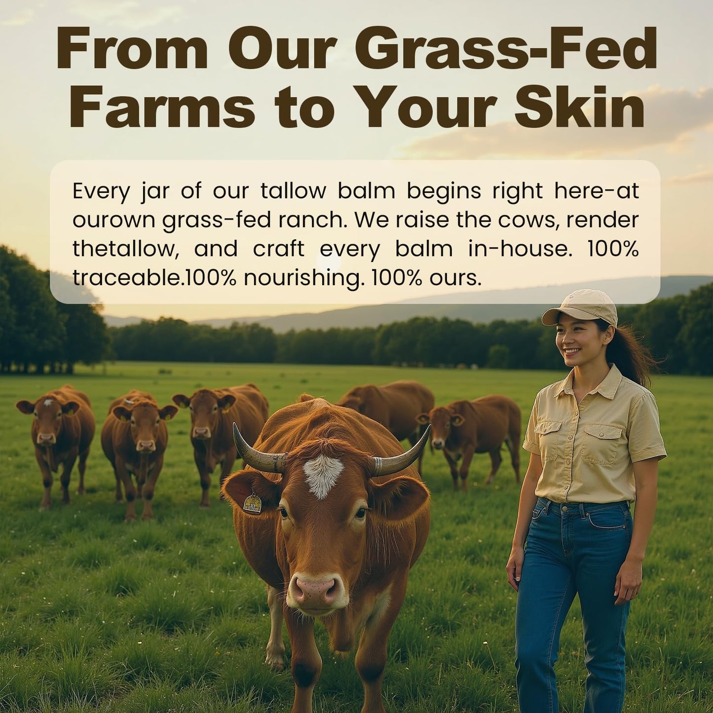 OLLM Beef Tallow for Skin: Grass Fed Tallow and Honey Balm With Raw Honey and Beeswax, Tallow Face Moisturizer Safe for Babies, Moms, and All Skin Types, Light Scent