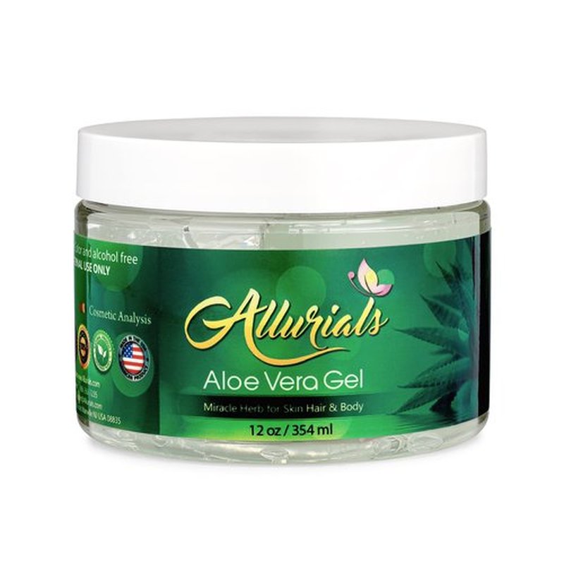 Allurials 100% Pure & Organic Aloe Vera Gel, Clinically tested & Dermatologist approved, Hydrates & Heals Dry & Damaged Skin & Hair- 12 Oz