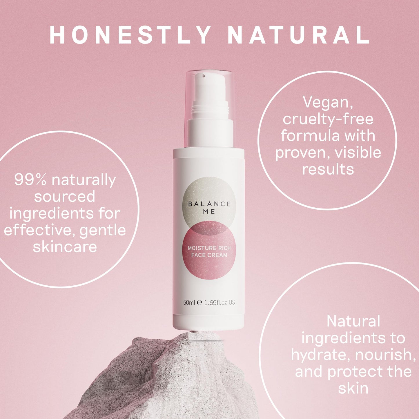Balance Me Moisture Rich Face Cream 1.7 fl oz, Face Moisturizer for Dry Skin, Hydration and Reducing Redness