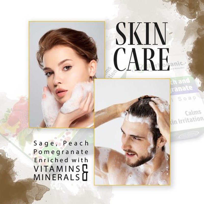 HERBOGANIC Sage, Peach and Pomegranate Herbal Soap | Pack of 3 of 5oz soap Bar | Natural Bar Soap for Face and Body | Hydrating and Nourishing | Suitable for Men and Women