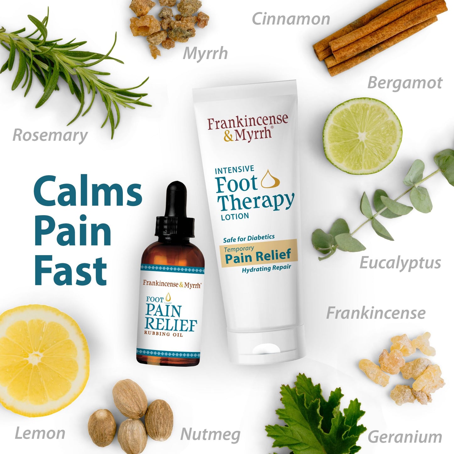 FRANKINCENSE & MYRRH Foot Pain Combo: Rubbing Oil 2oz + Lotion 3oz, Premium