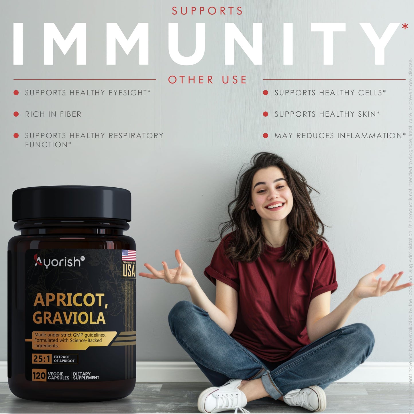 Ayorish Apricot 500 mg with Soursop Graviola Extract Capsule - 120 Veggie Capsules 60 Servings Non-GMO, Vegan