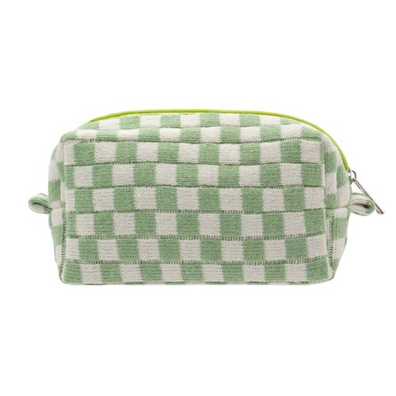 PAZIMIIK Checkered Makeup Bag for Purse Portable Zipper Make Up Pouch Small Cosmetic Case for Travel Accessories (Light Green)