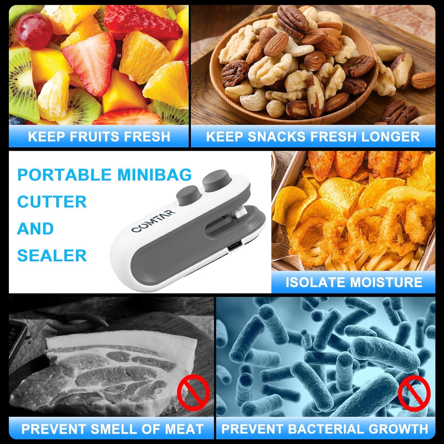 2in1 Mini Bag Sealer With Cutter And Magnet- Heat Seal & Cutter, Portable Handheld Chip Bag Sealer for Snacks, Candies & Food Storage (White, 1 PACK)
