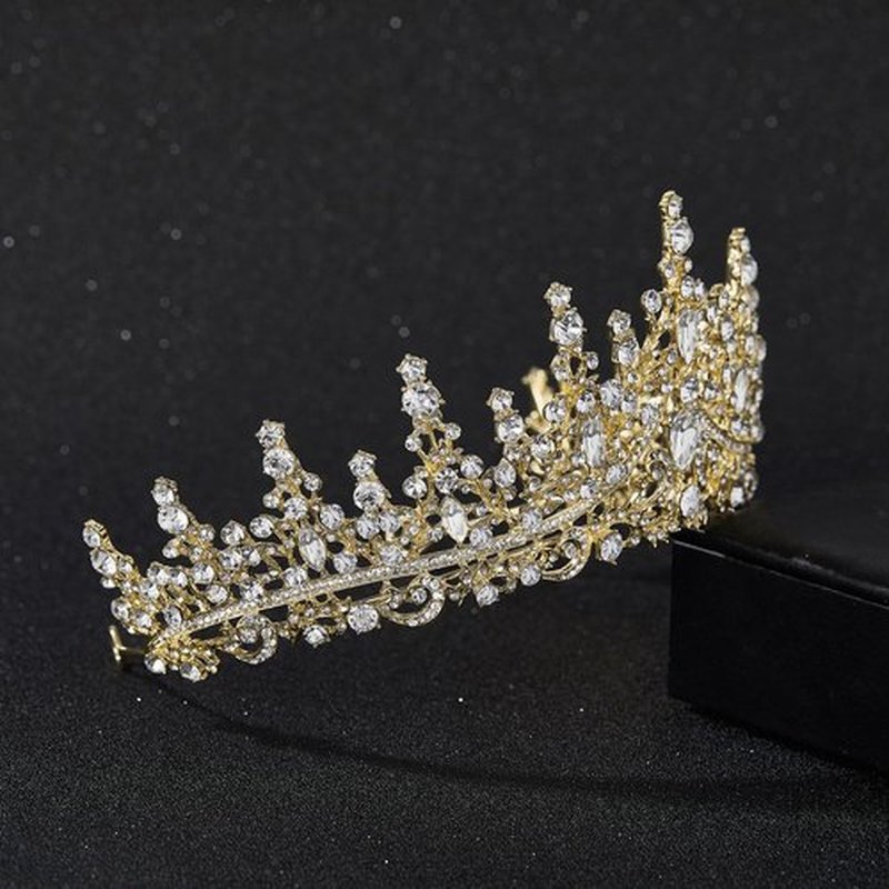 SWEETV Gold Princess Tiara for Women Girls,Royal Queen Tiara, Wedding Tiara for Bride,Crystal Hair Accessories for Quinceanera Pageant Prom Birthday