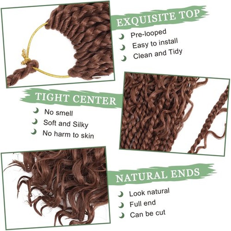 Goddess Box Braids Crochet Hair 10 Inch 8 Packs Pre-looped Bohemian Crochet Boho Box Braids With Curly Ends 3X Crochet Braids Hair for Women Synthetic Braiding Hair (10 inch, #30)