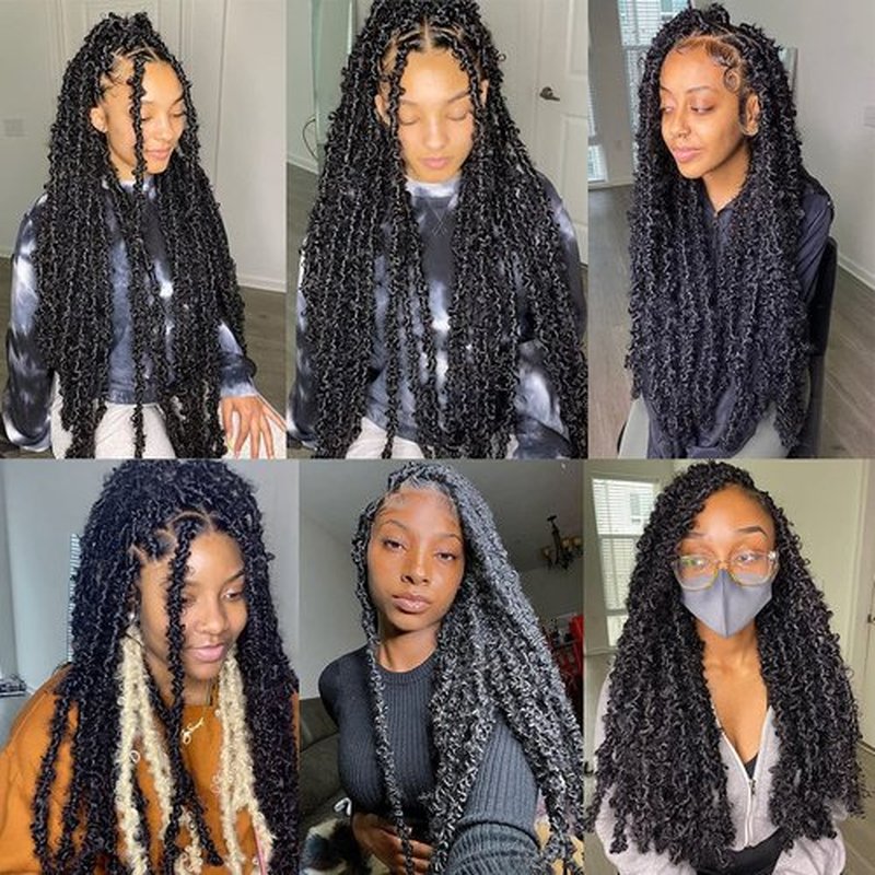 ZRQ 36 Inch Butterfly Locs Crochet Hair 6 Packs Pre-twisted Distressed Locs 36 In Goddess Locs Crochet Braids Synthetic Boho Locs Hair Extensions 1B#