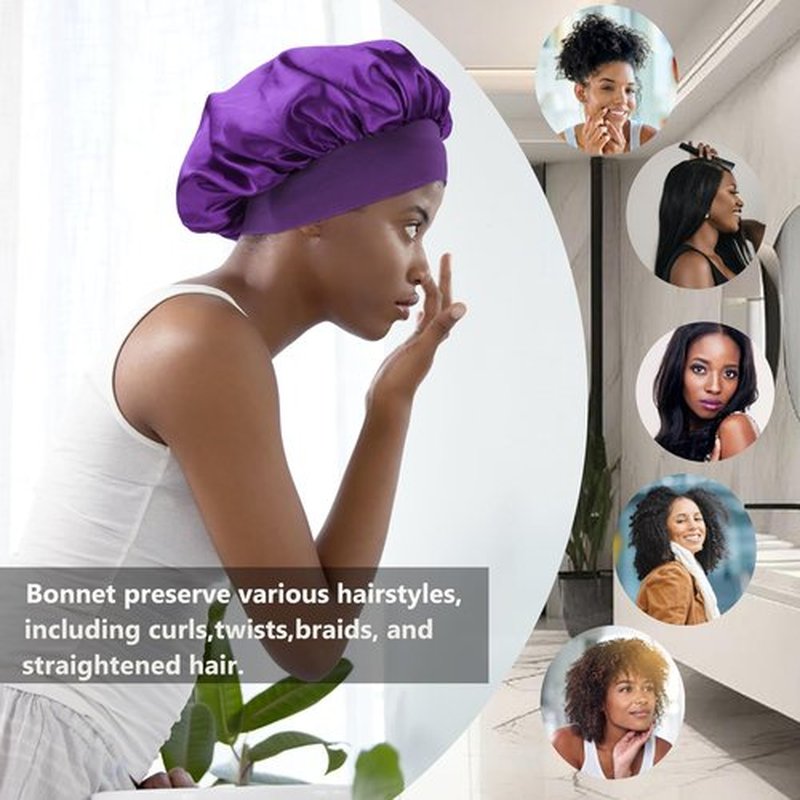12 Pieces Satin Bonnet Hat For Women Sleeping Shower Caps Curly Hair Silky Bonnet Hair Wrap (Purple)