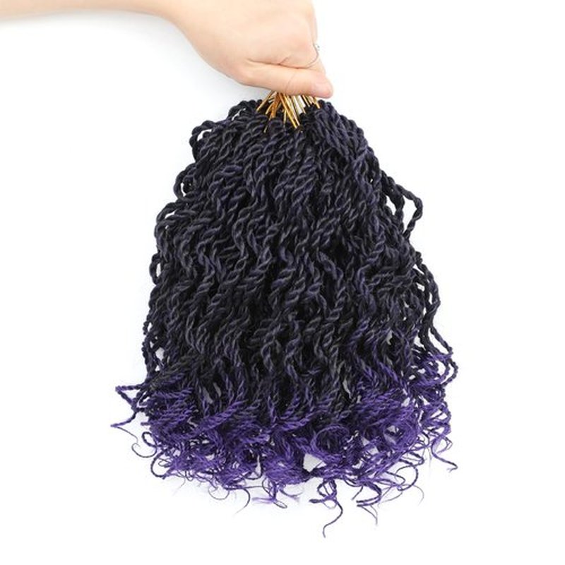 Wavy Senegalese Twist Crochet Hair For Black Women 8 Inch 10 Packs Senegalese Twist Braiding Hair Crochet Twists Pre Looped Twist Crochet Hair Curly Crochet Twist Hair With Curly Ends(1B/PURPLE)