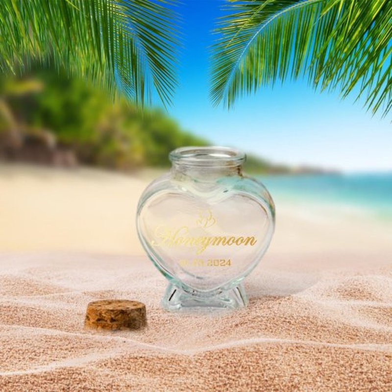 Fornixe Personlized Honeymoon Sand Jar 2024, Heart Shaped Glass Jars with Customised Text Date Custom Sand Bottles Keepsake Jar for Decorations, Wedding Party Favors (Style3)