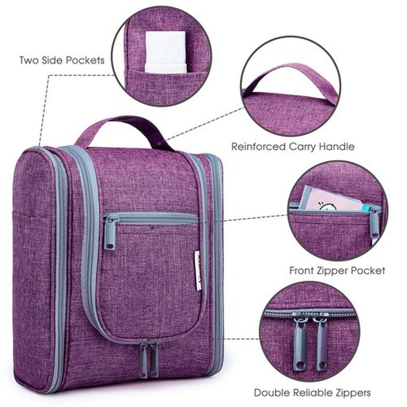 Narwey Small Hanging Toiletry Bag Women Travel Makeup Bag Organizer Toiletries Bag for Travel Size Essentials Accessories Cosmetics (Medium, Dark Purple)