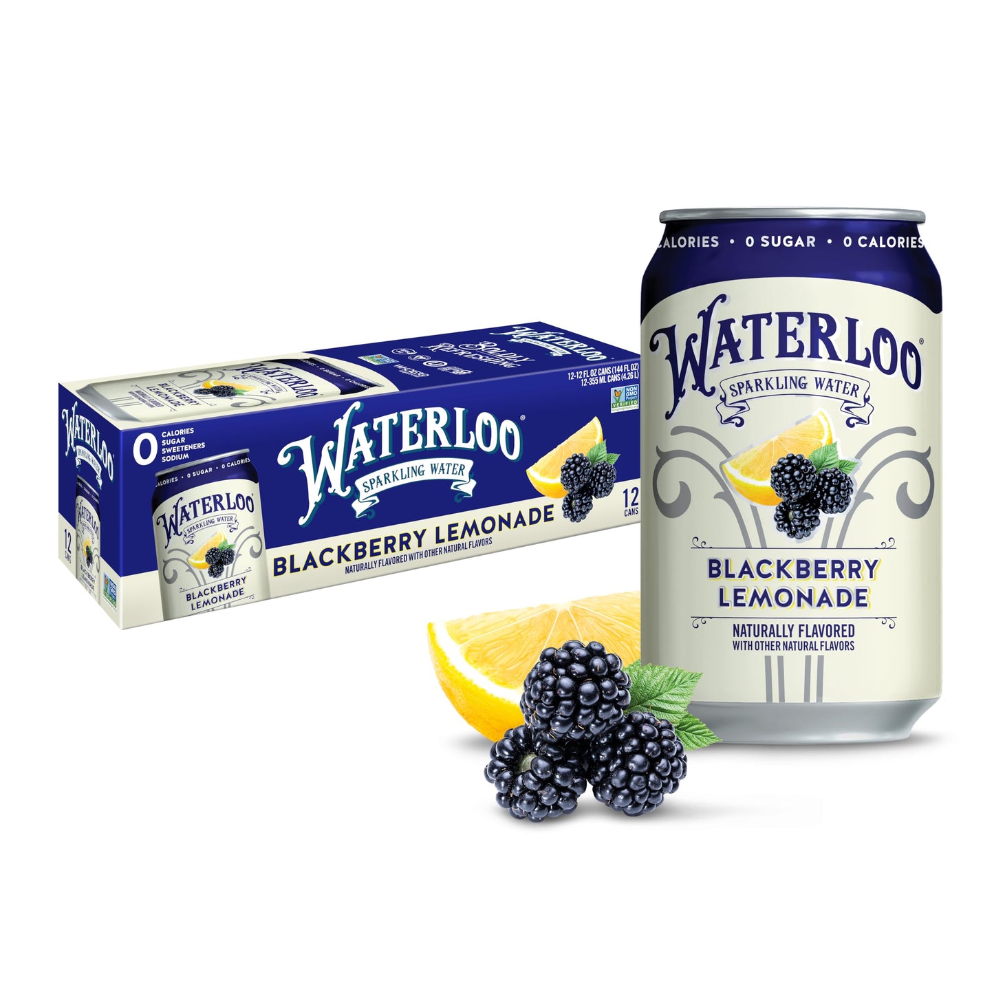 Waterloo Sparkling Water, Blackberry Lemonade, 12 Fl Oz Cans (Pack of 12)