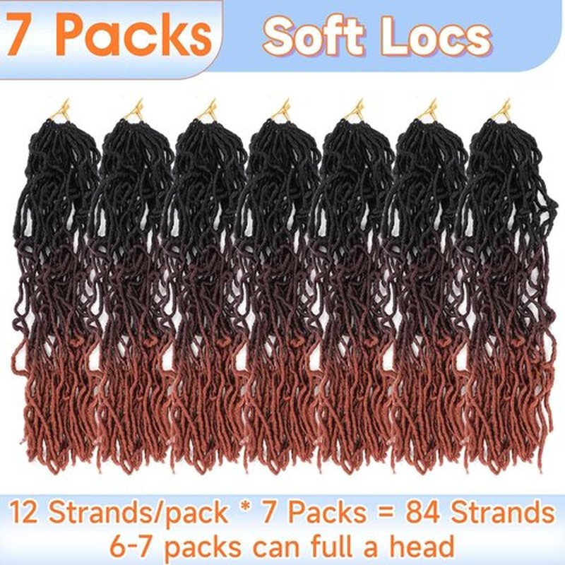 Soft Locs 22 Inch 7 Packs Ombre Faux Locs Crochet Hair For Black Women Pre Looped Soft Locs Crochet Braids Synthetic Butterfly Hair Extensions(1B/99J/350, 22 Inch, 7 Packs)