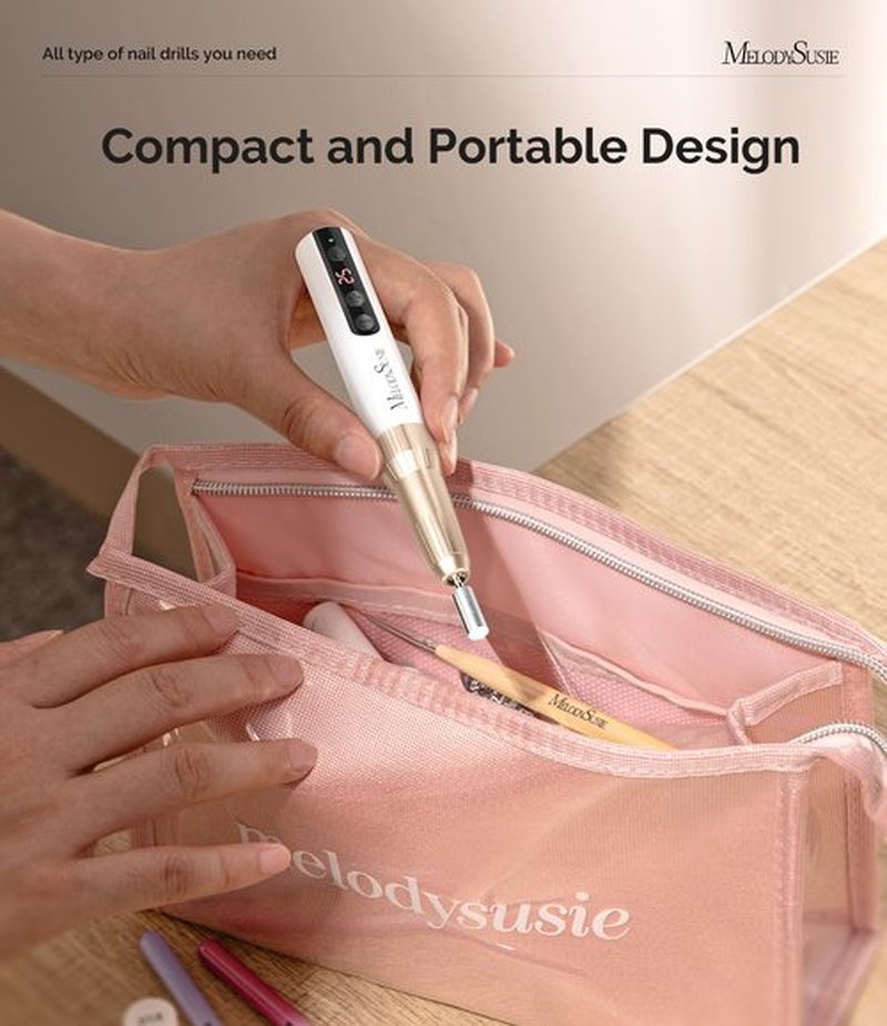 MelodySusie Rechargeable Cordless Electric Nail Drill,PC180E 25000RPM Portable Nail Efile for Acrylic Gel Dip Powder Nails, 25 Speeds with Nail Drill Bits Sanding Bands (Gold)