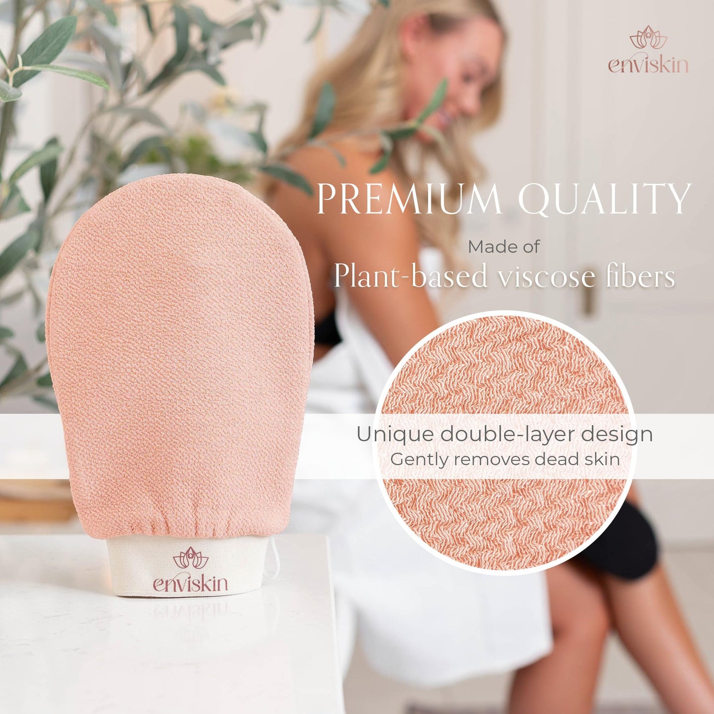 Enviskin Dermaglow Deep Exfoliating Glove - Plant Based Body Exfoliator for Kerotosis Pilaris & Spray Tan Removal -Pink