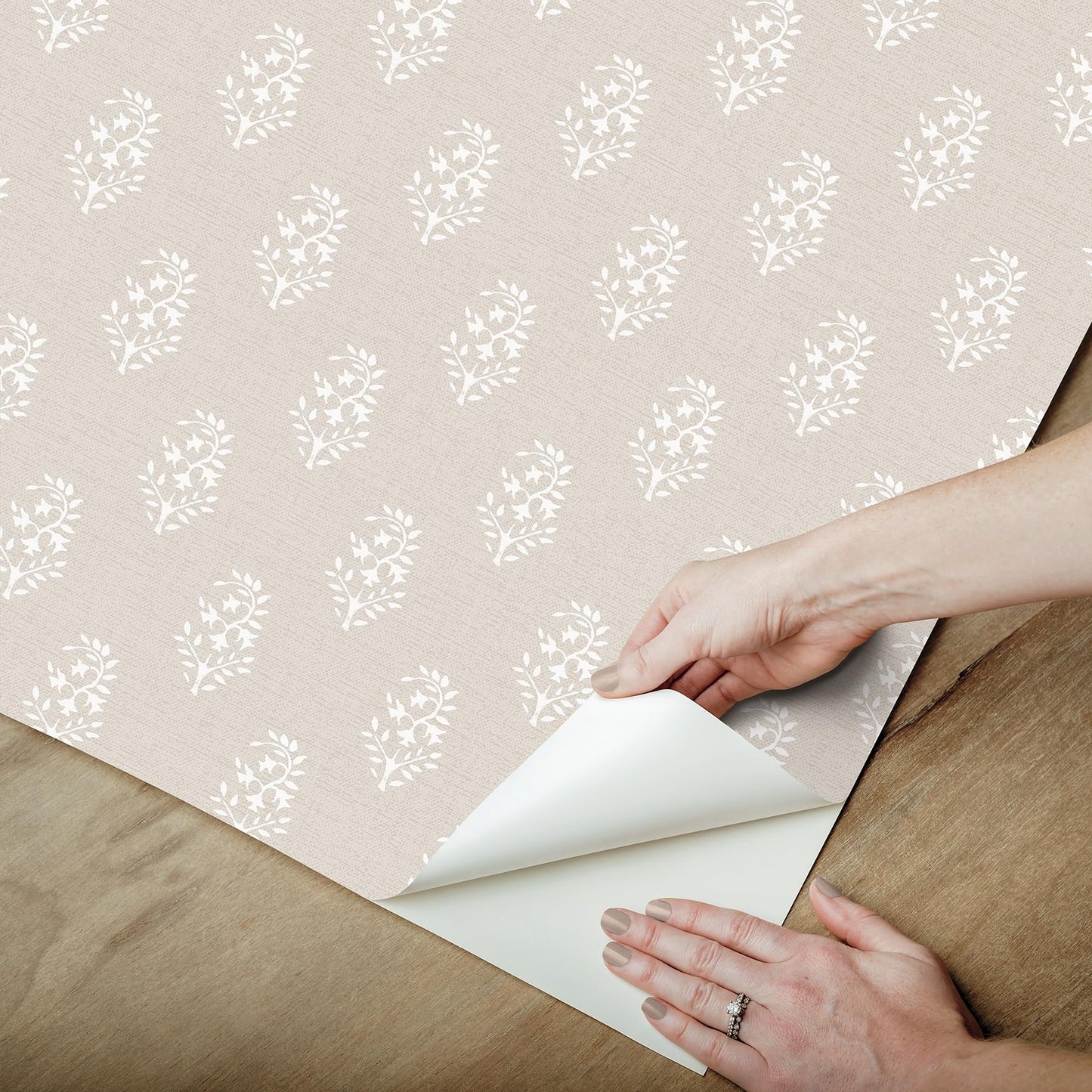 NuWallpaper x Nabela Noor Home Safia Sand Peel and Stick Wallpaper, Beige, Flowers, Transitional, Self-Adhesive, 20.5-in x 18-ft