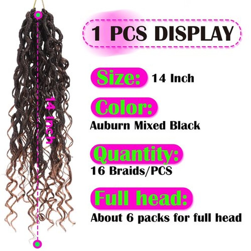 PURSHINE 6Packs Goddess Faux Locs Crochet Hair 14Inch Pre Looped for Women Girls Kids,River Locs Crochet Hair（Auburn_T30）
