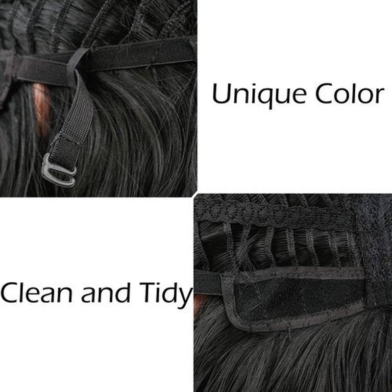 VCKOVCKO Bob Wave Wig With Air Bangs Natural Black Natural Curly Wavy Short Bob Wigs Women's Shoulder Length Wigs Synthetic Cosplay for Girl Colorful Wigs，1B