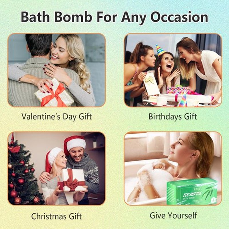 KASTU Bath Bombs Salt Balls,Eucalyptus Extract Essential Oils,Moisturizing Dry Skin,Fizzy Spa,Relaxation,Bubble Bath Bomb Gifts Idea for Men Women,2PCS