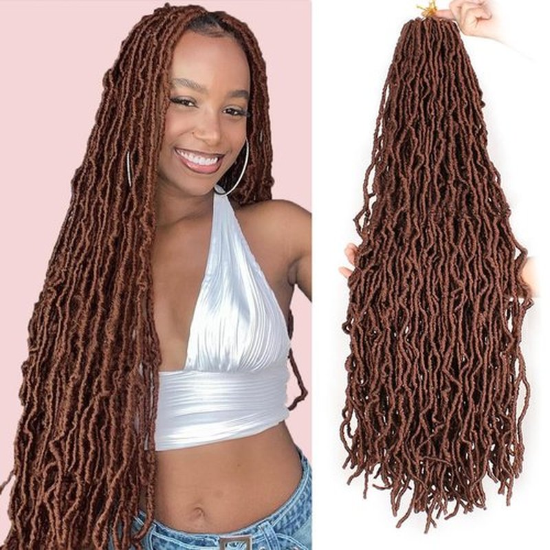 ZRQ 36 Inch 6Packs New Faux Locs Crochet Hair Pre-Looped Soft Locs Curly Wavy Hair Afro Roots Goddess Locs Hair Synthetic Hair Extensions For Women (36 Inch, 30#)