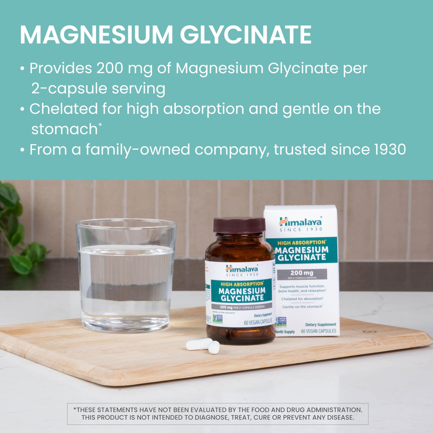 Himalaya Magnesium Glycinate 200mg, 60 Vegan Capsules – High Absorption Supplement for Muscle, Bone Health, Sleep & Relaxation, Chelated, Third-Party Tested, Non-GMO, Gluten-Free