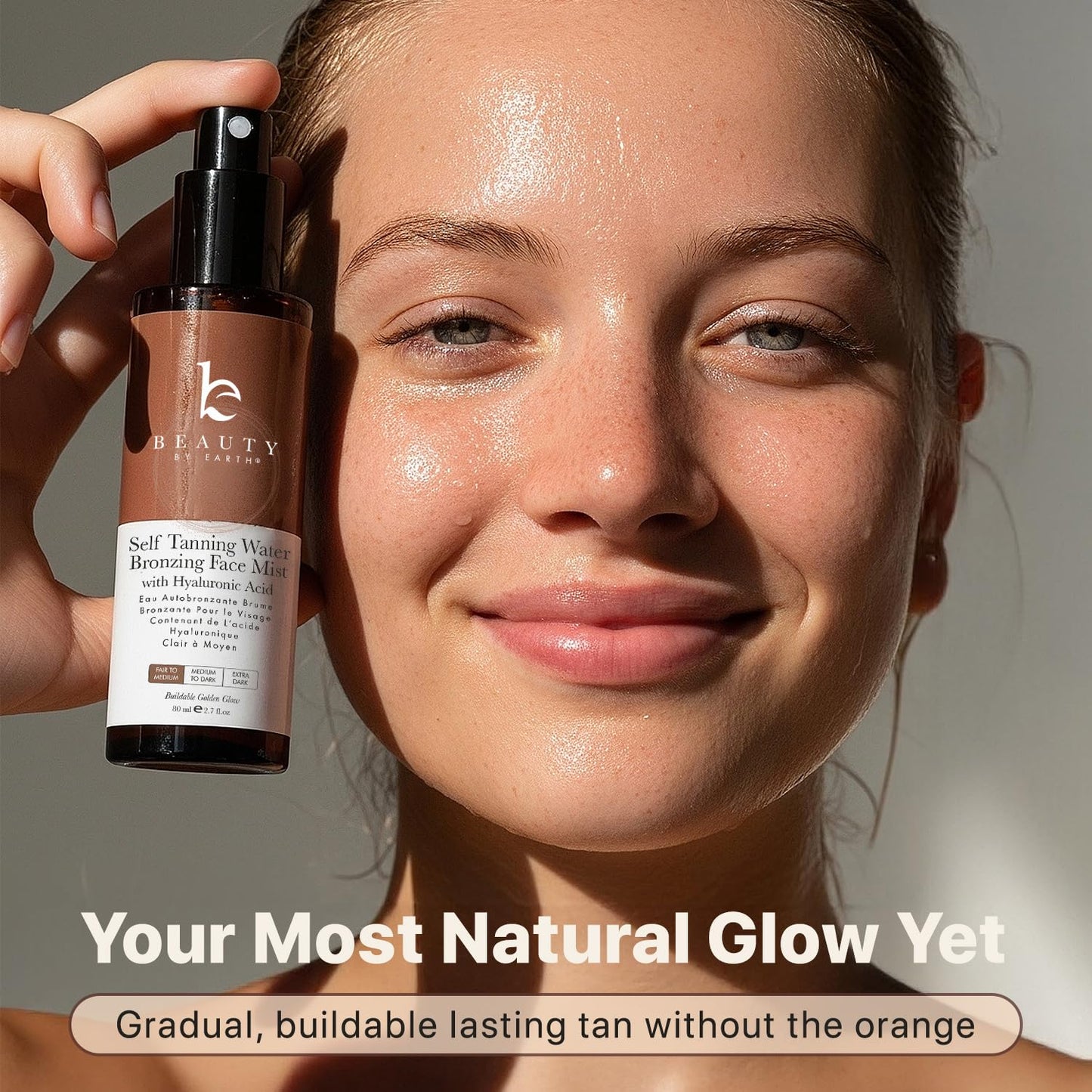 Bronzing Face Tanner Spray Mist, Sunless Face Tanning Water, USA Made with Natural & Organic Ingredients