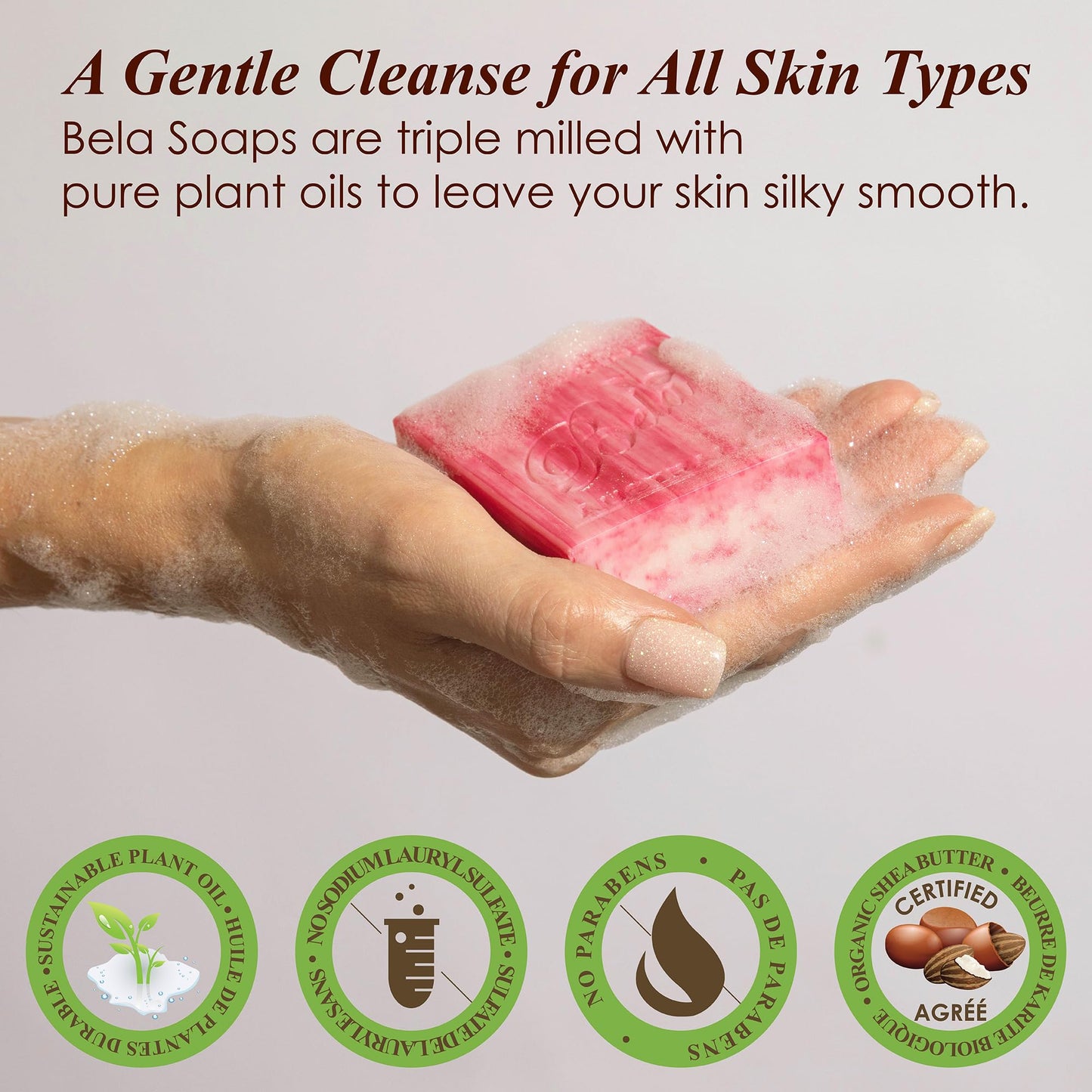 BELA - Triple Milled Pure Natural Soap Bars - Pomegranate, 3.3 oz (Pack of 12) - Organic Shea Butter - Rich Creamy Lather - Triple French Milled - Long Lasting - Made in Australia