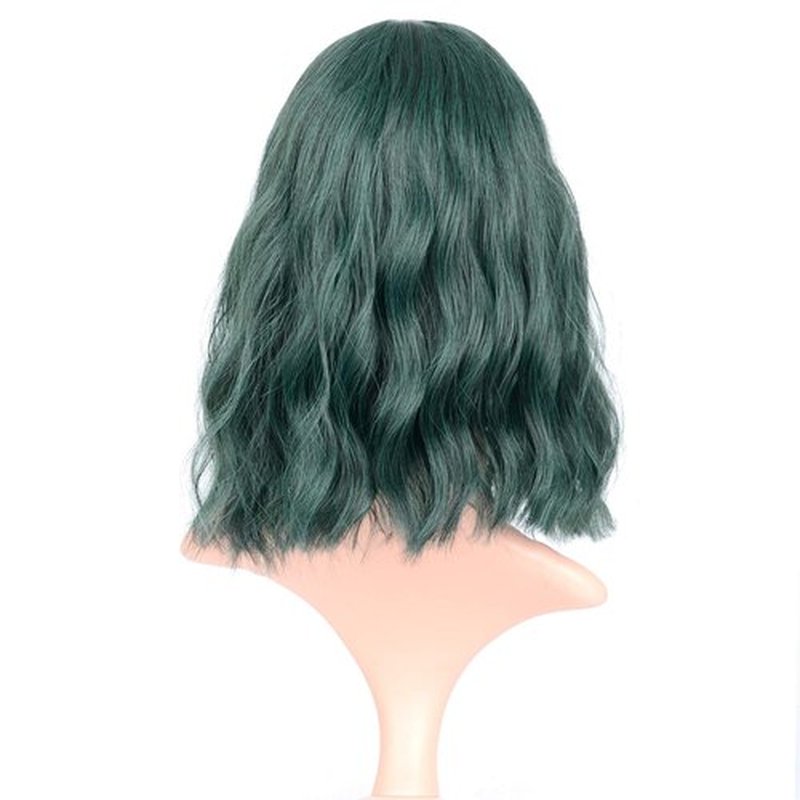 VCKOVCKO Short Bob Wigs Pastel Wavy Wig With Air Bangs Women's Shoulder Length Wigs Curly Wavy Synthetic Cosplay Wig Pastel Bob Wig for Girl Colorful Costume Wigs(12", Mix Green)