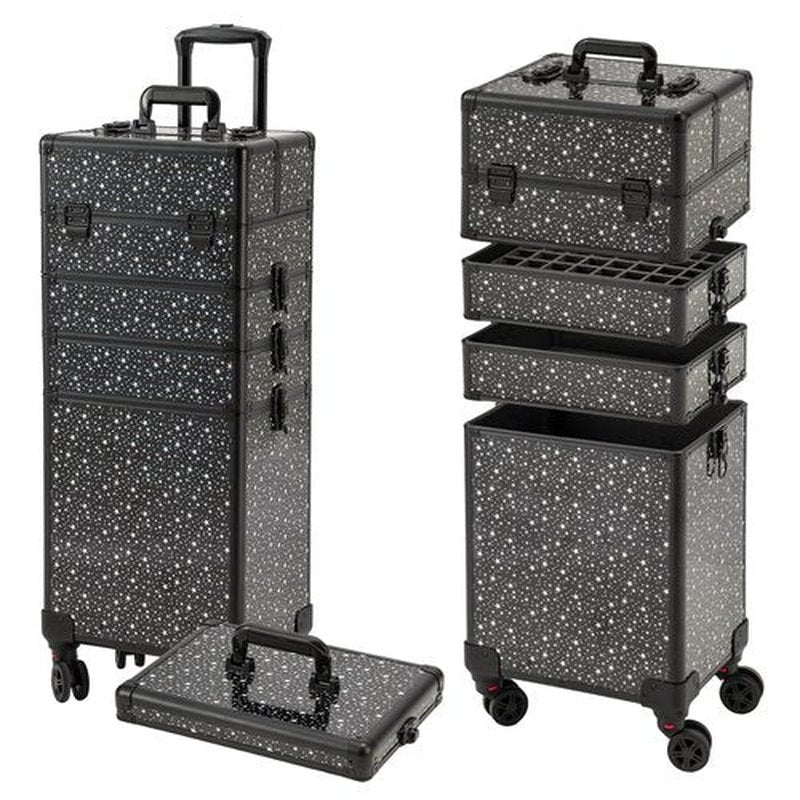 Leeora&Leekoo Portable Multi-Storey Nail Case for Nail Tech Organizer - Wheels Makeup Case Organizer, Cosmetic Case, Makeup Train Case, Make Up Case (Flashing Star)