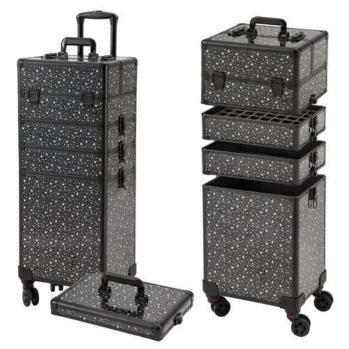 Leeora&Leekoo Portable Multi-Storey Nail Case for Nail Tech Organizer - Wheels Makeup Case Organizer, Cosmetic Case, Makeup Train Case, Make Up Case (Flashing Star)