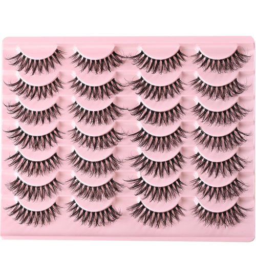 FARRED Clear Band Lashes 14 Pairs Natural Eyelashes Short Cat Eye Lashes Wispy Lashes Natural Look Fluffy False Eyelash Faux Mink Eye Lash Small Strip Pestañas Pack for Daily Makeup (F16 | 8-15 mm)