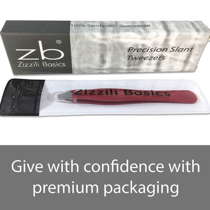 Tweezers – Surgical Grade Stainless Steel - Slant Tip for Expert Eyebrow Shaping and Facial Hair Removal – with Protective Pouch - Best Tweezer for Men and Women (Ruby Red)