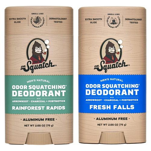 Dr. Squatch Natural Deodorant for Men – Odor-Squatching Men's Deodorant Aluminum Free - Rainforest Rapids + Fresh Falls (2.65 oz, 2 Pack)