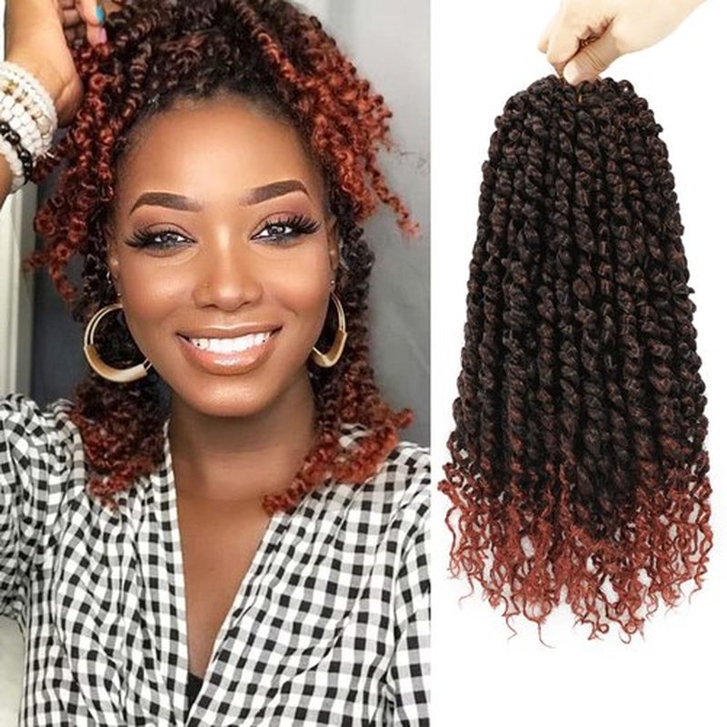 9 Packs Passion Twist Crochet Hair 10 Inch Pre-twisted Passion Twist Hair Bohemian Short Passion Twist Crochet Braids Hair for Women Girls and Kids (10Inch,T1B/350)