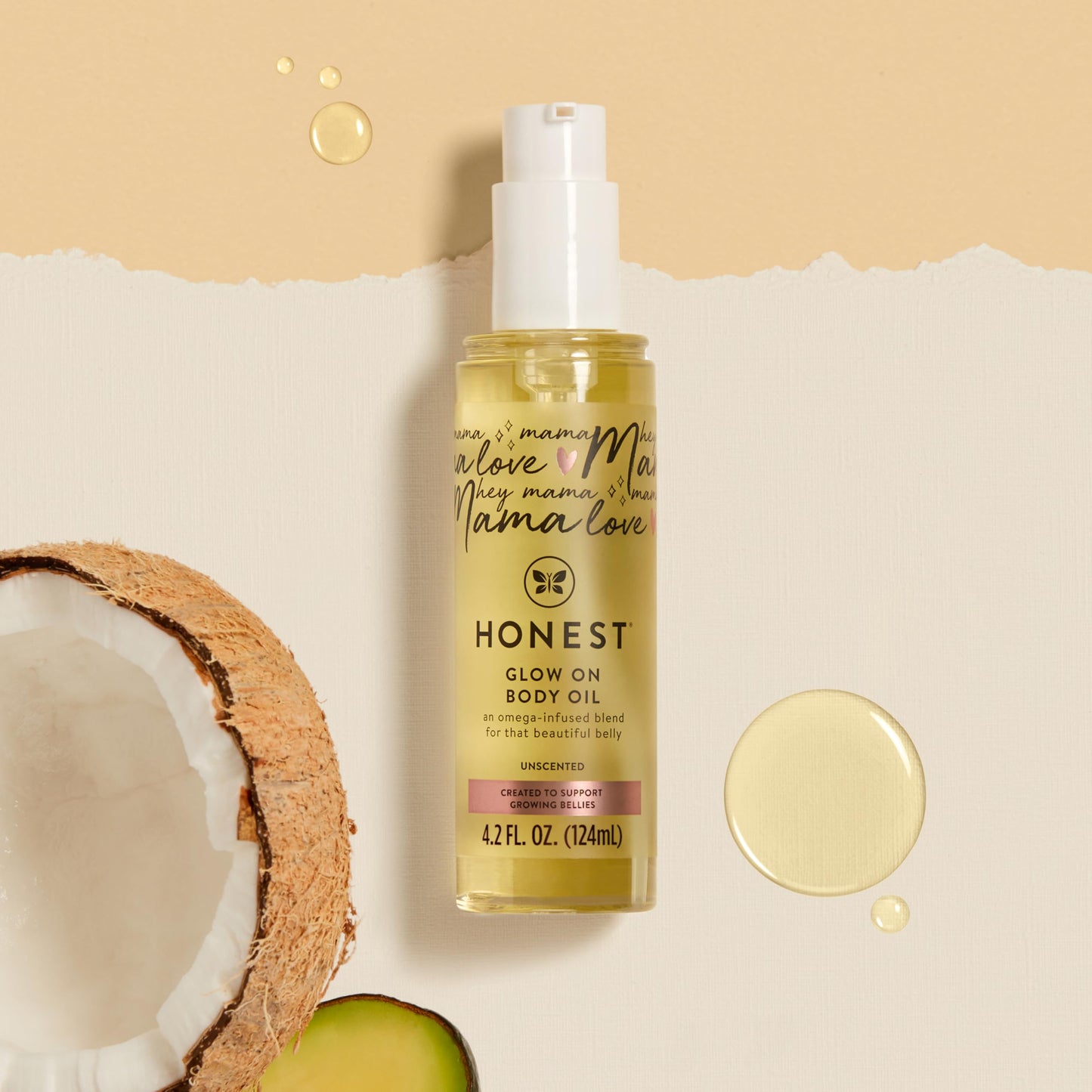 The Honest Company Mama Hydrating and Soothing Glow On Body Belly Oil,Plant Based Hypoallergenic,Fragrance-Free,4.2 fl oz,(Pack of 2)