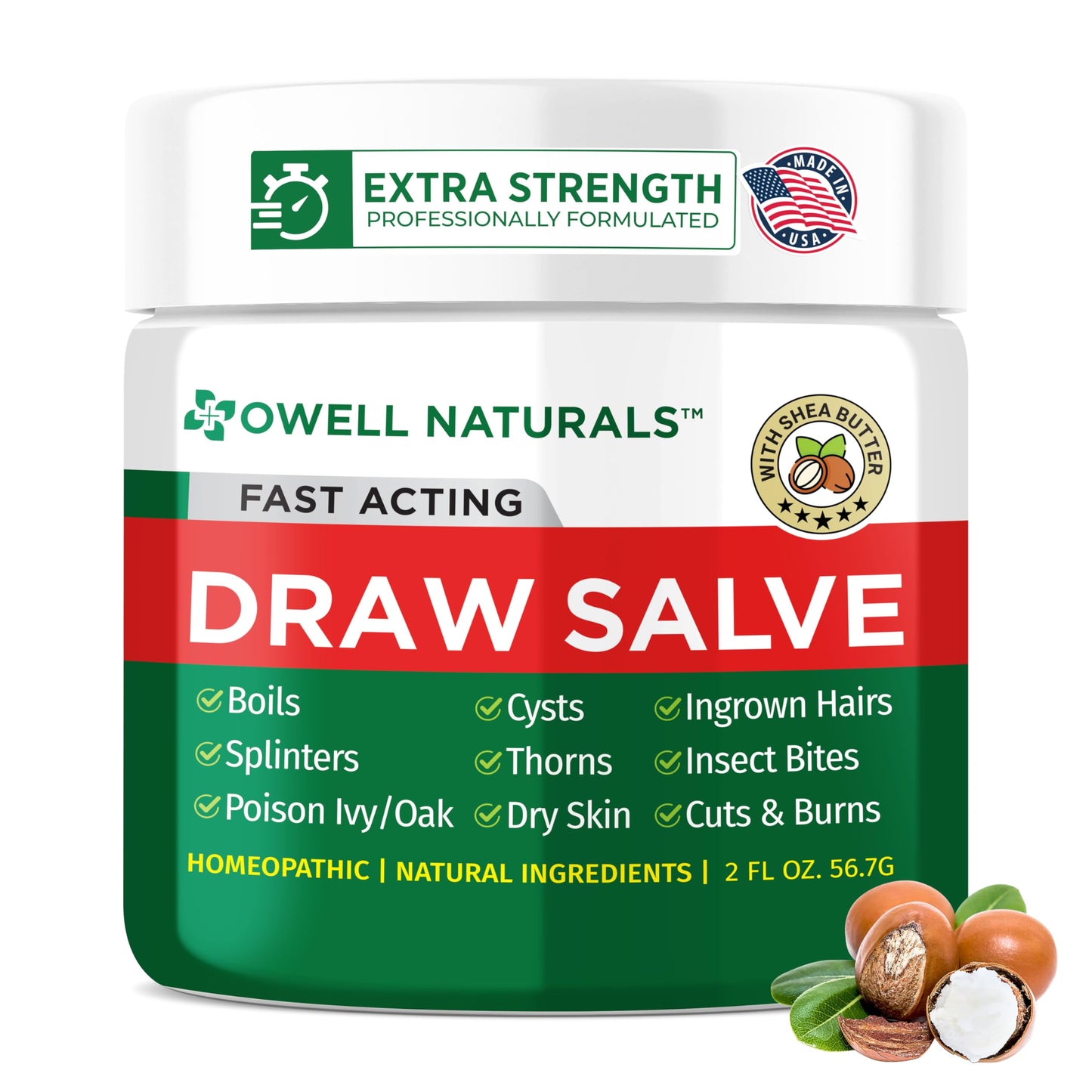 Owell Naturals Drawing Salve Ointment with Pure Shea Butter, for ingrown Hair, Boil, Splinter Remover, Bug Spider Bites, Bee Sting, Mosquito Itch, Poison Ivy, Burns & Cuts, 2oz