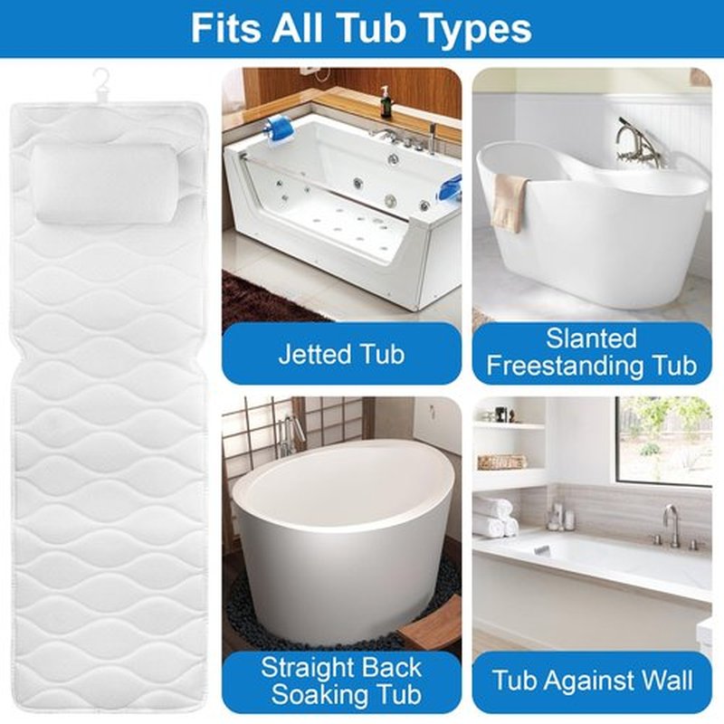 Full Body Bath Pillow for Bathtub, with Laundry Bag & 21 Non-Slip Suction Cups, Luxury Tub Pillow for Tub Neck Head and Back Support, Soft 5D Mesh Fabric Spa Bath Tub Pillow