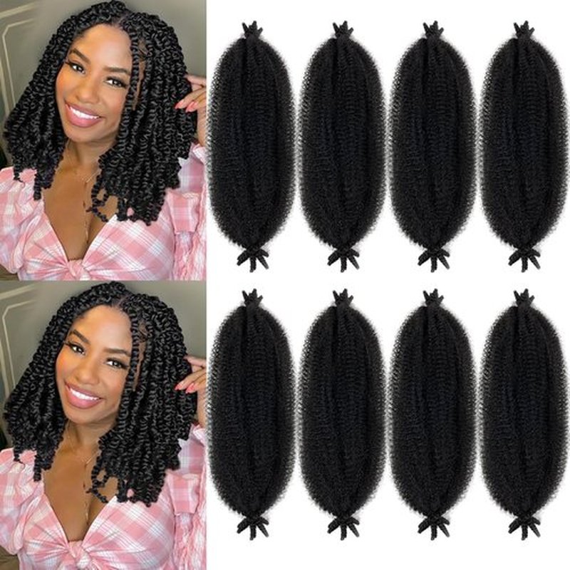 Sunsmilely Springy Afro Twist Hair 12 Inch 1B Afro Twist Hair 8 Packs Marley Twist Braiding Hair Pre-fluffed Spring Twist Hair Natural Black Kinky Twist Hair Synthetic Kinky Braiding Hair Extensions