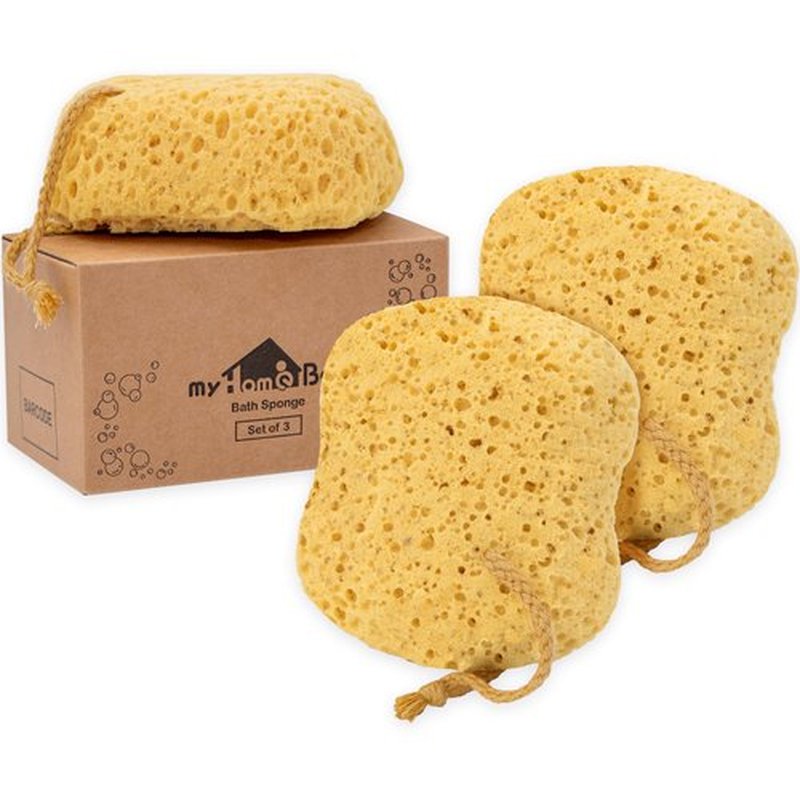 myHomeBody Bath Sponge, Foam Loofah Sponge, Body Sponge for Shower – Large Size, Lots of Lather, Curvy, 3 Pack