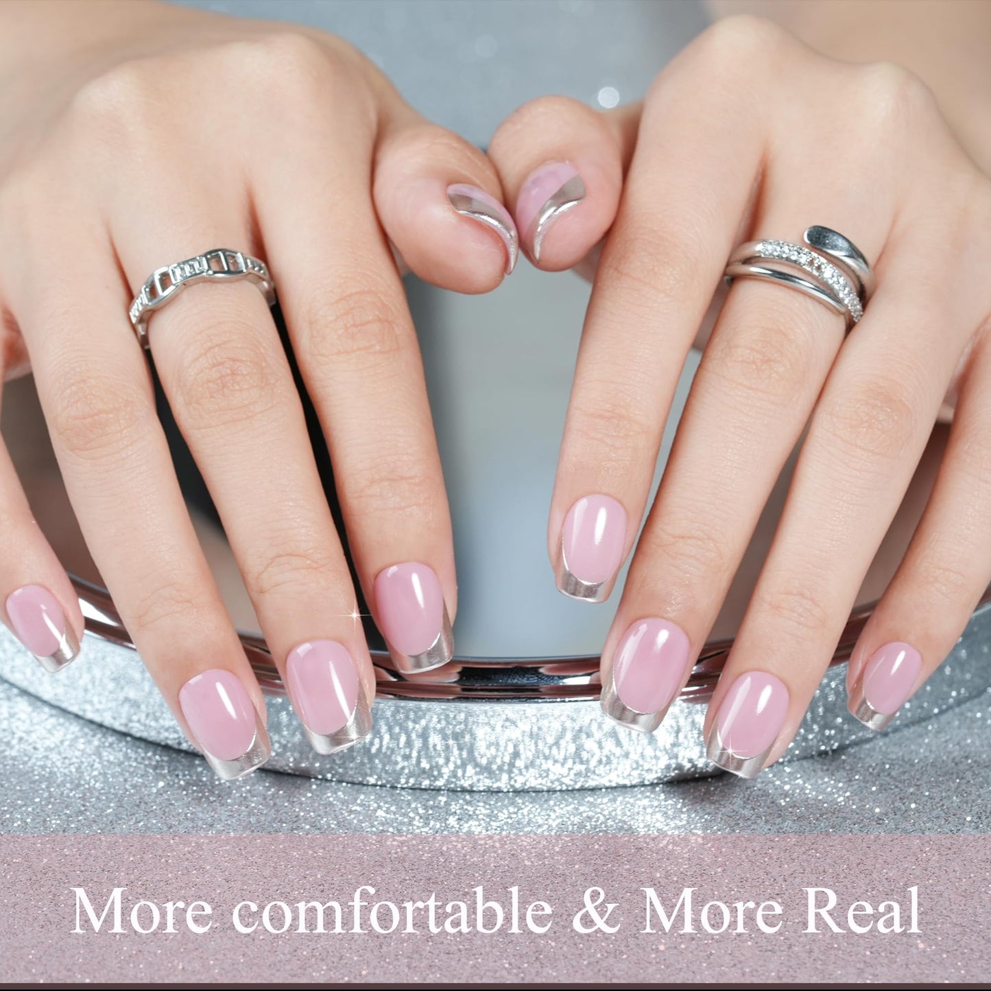 Press on Nails Short 5 Styles, Jofay Fashion 160Pcs Salon-Like Fake Nails with Chrome/Rainbow Laser/Chasing Light Cat Eye Designs, Acrylic French Tip Press on Nails Glue on Nails Stick on Nails