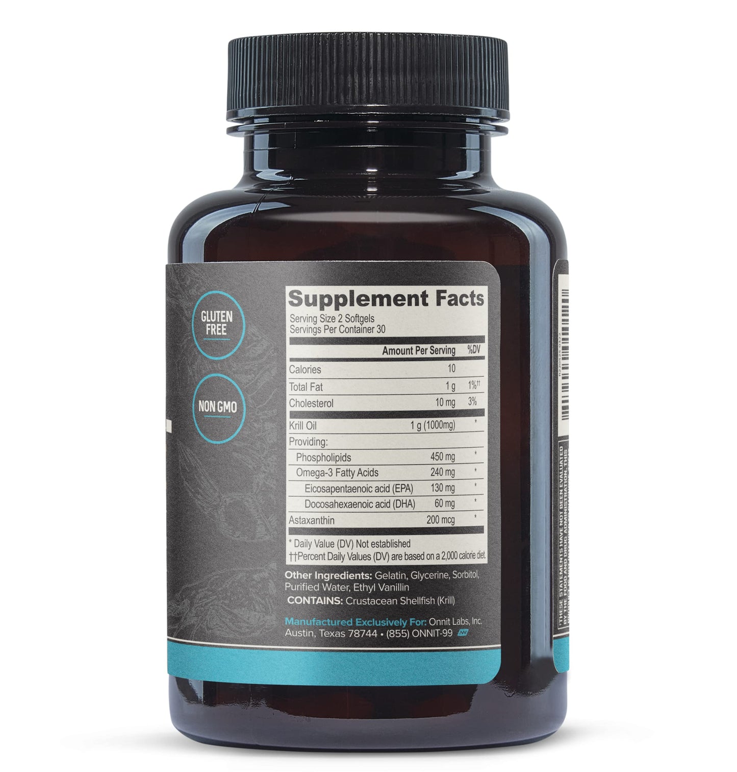 ONNIT Antarctic Krill Oil Soft Gels, IGEN™ Non-GMO Tested Dietary Supplement with Omega-3s, EPA, Astaxanthin & Phospholipids for Cognitive, Cardiovascular & Joint Health, 1000mg Per Serving, 60 Count
