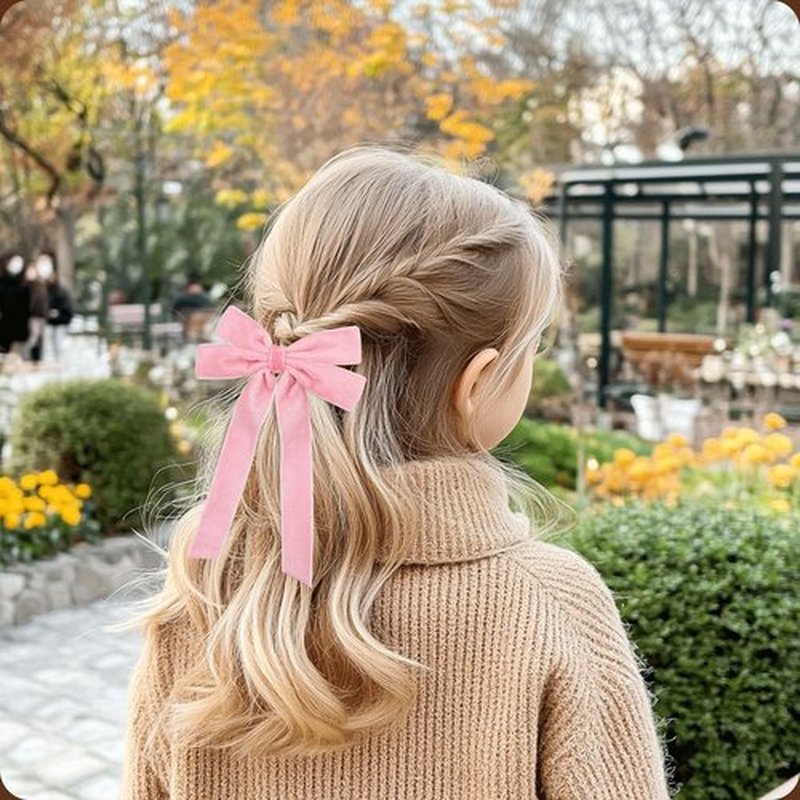2PCS Pink Hair Bows Soft Velvet Bow Hair Clip with Long Tail Hair Accessories for Women Girls Toddlers