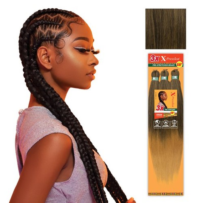 Sensationnel Xpression prestretched braiding hair - 3x xpression 58inch kanekalon fiber flame retardant smooth yaki braid - 3x x-pression 58 inch (4 pack, SM1B/27)