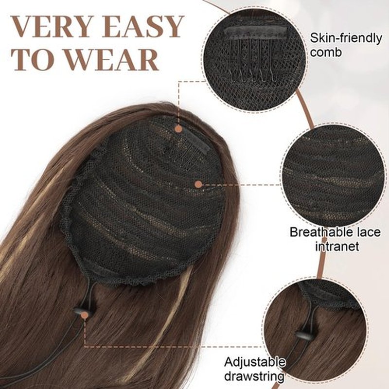 KooKaStyle Ponytail Extensions, 22 inch Long Drawstring Wavy Clip in Ponytail Hair Extensions Blonde & Medium Brown Layered Synthetic Hairpiece for Women
