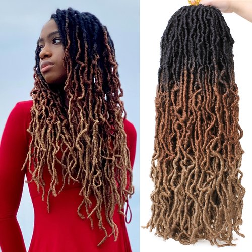 ZRQ 24 Inch New Faux Locs Hair 7 Packs 126Strands Pre-looped Messy Soft Locs Crochet Hair Synthetic Curly Wavy Distressed Faux Locs Hair Goddess Locs Braiding Hair Extensions (24 Inch, 1B/30/27#)