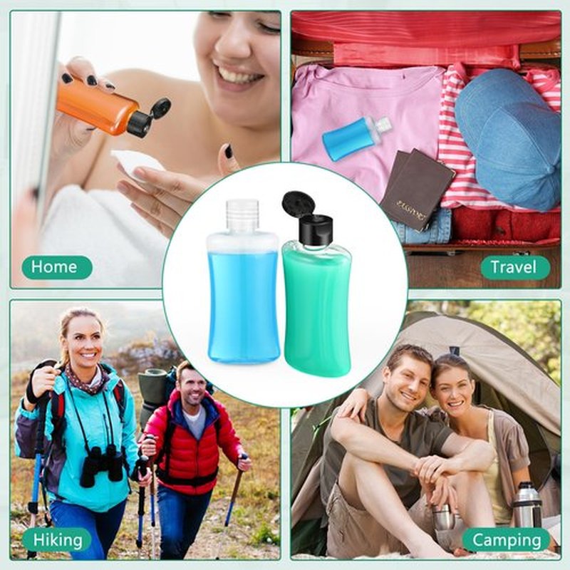 Domensi 36 Pcs 3.4 oz Travel Bottles with Flip Cap Clear Plastic Travel Size Containers Portable Leak Proof Squeeze Bottle Refillable Empty Cosmetic Containers for Liquid Shampoo Lotion (Black, Clear)