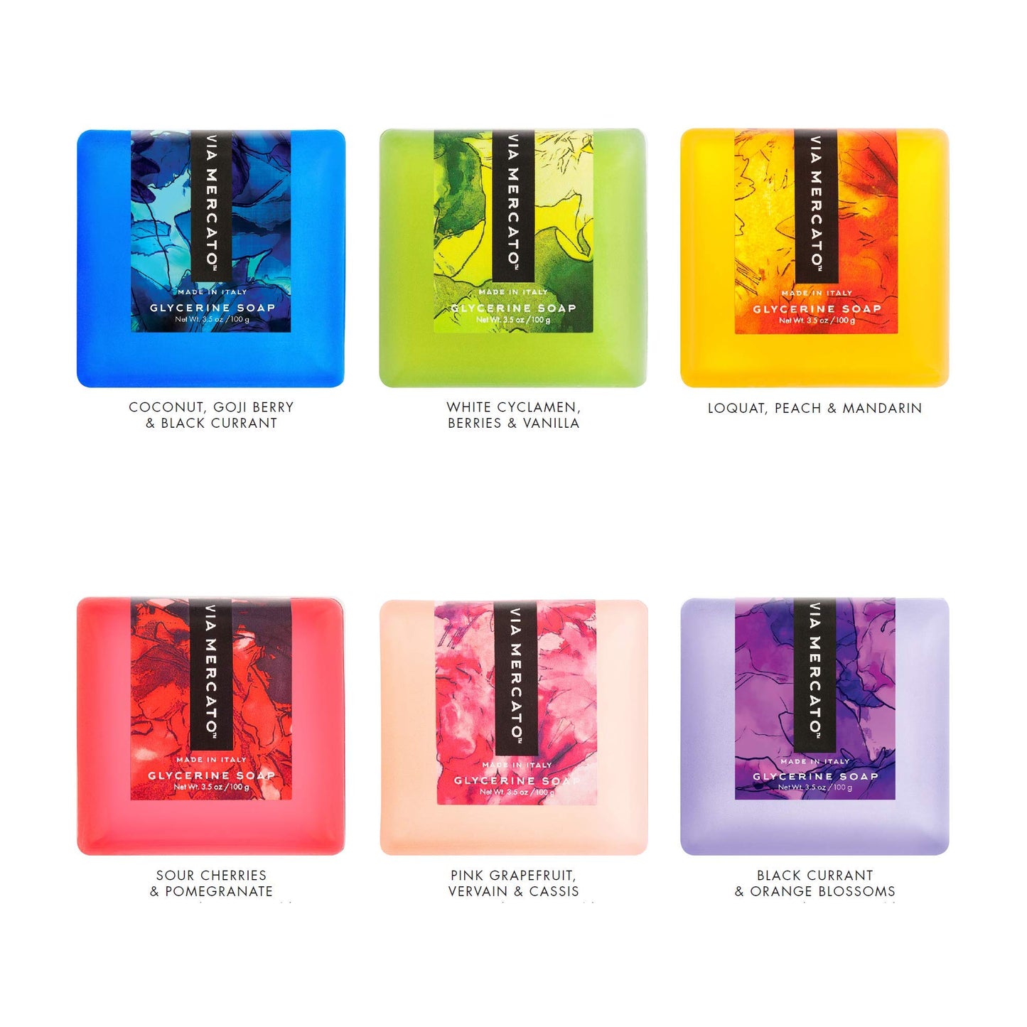 Via Mercato Bella Collection, Hydrates & Invigorates, Glycerin Soap, 100 Gram, No. 4 - Pink Grapefruit, Vervain & Cassis