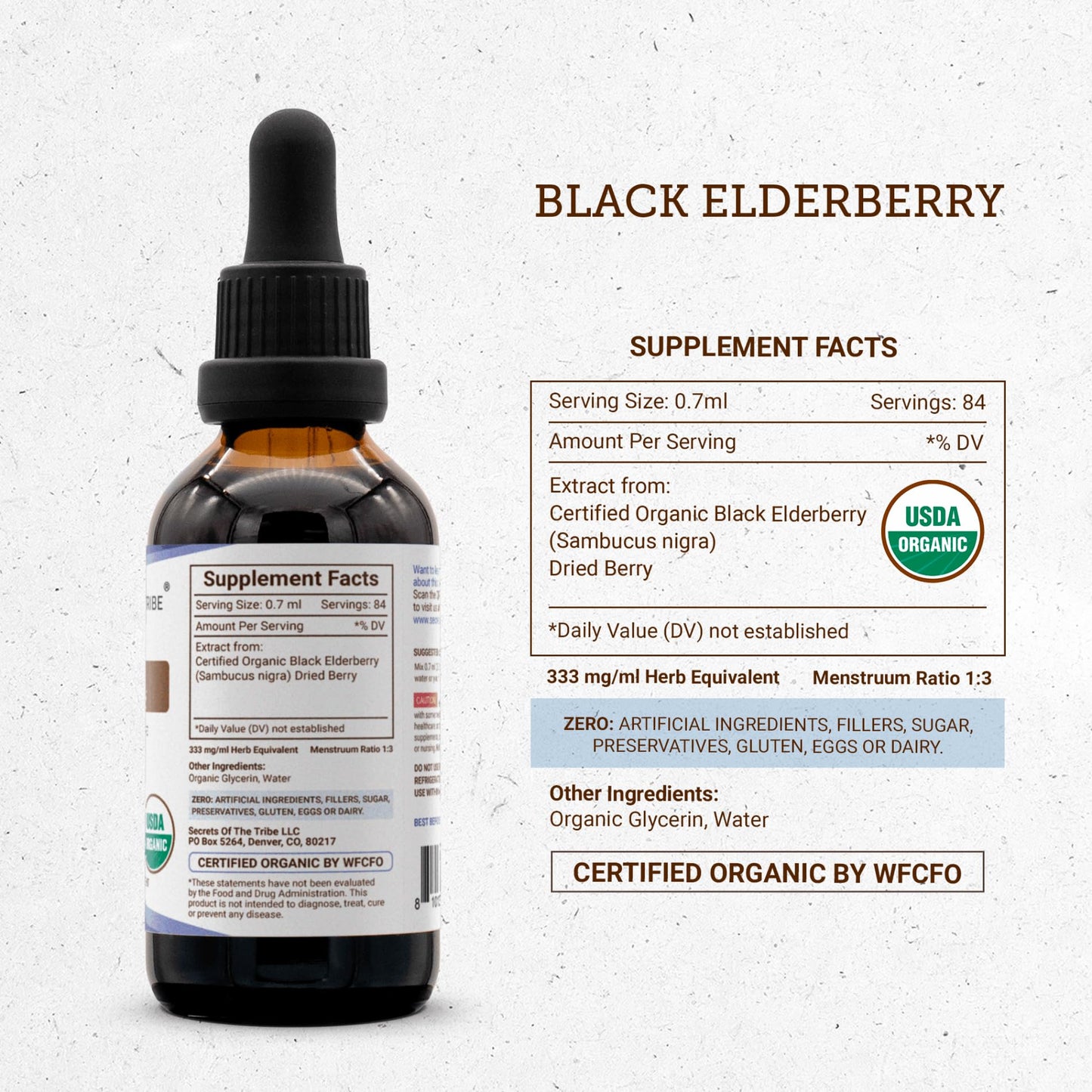 Black Elderberry USDA Organic Tincture | Alcohol-FREE Extract, High-Potency Herbal Drops, Immune System Health | Made from 100% Certified Organic Black Elderberry (Sambucus Nigra) 2 oz