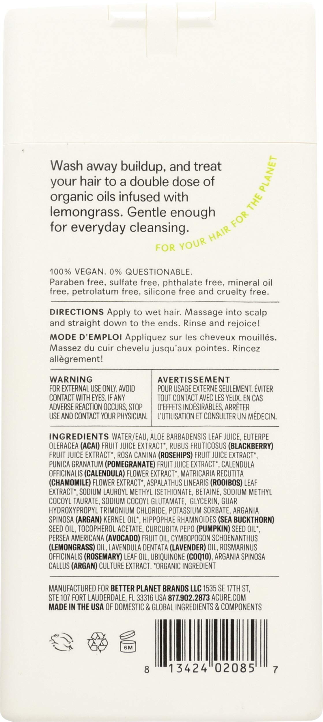 Acure Curiously Clarifying Shampoo With Lemongrass & Argan, 12 Oz