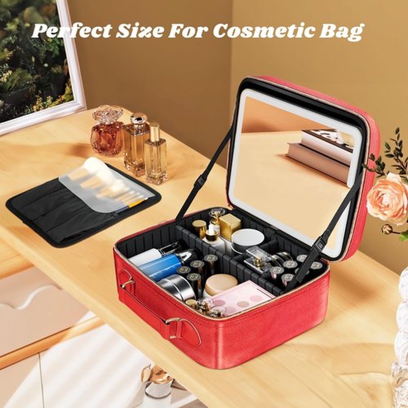 JUSRON Travel Makeup Bag (Red, Medium)